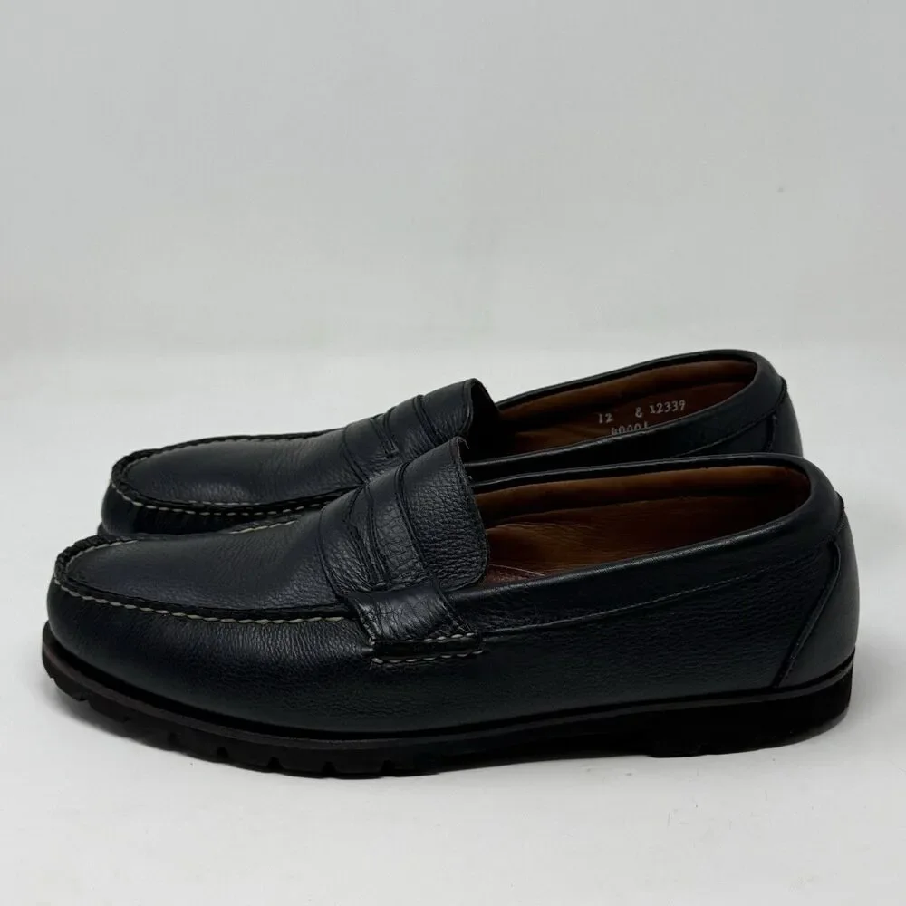 Allen Edmonds Hampton Penny Loafers Mens 12 E Wide Black Leather Lug Sole Casual